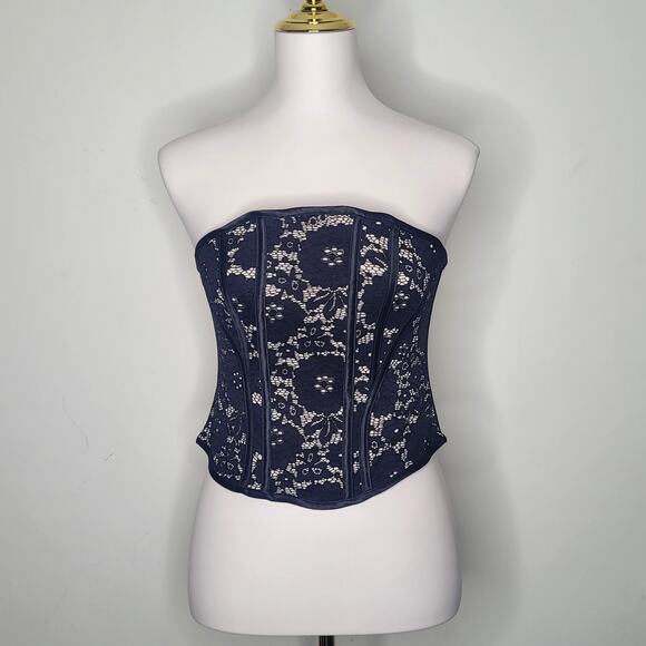 Black Lace Stretchy Whimsigoth Dark Romantic Baddiecore Sexy Corset Top Sz L NWT - Picture 1 of 8